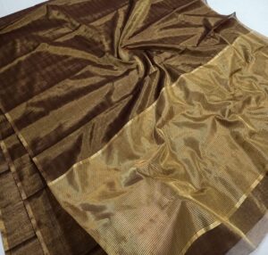 Copper Chanderi Handloom Gold Zari Tissue Silk Saree