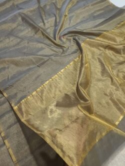 Olive Chanderi Handloom Gold Zari Tissue Silk Saree