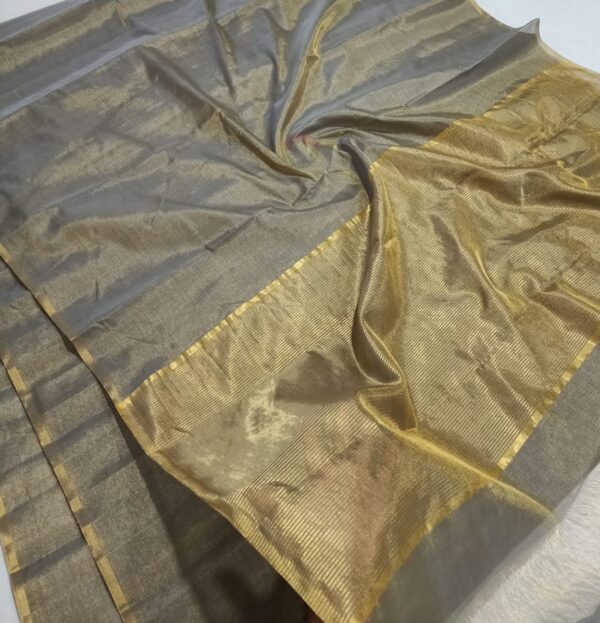 Olive Chanderi Handloom Gold Zari Tissue Silk Saree