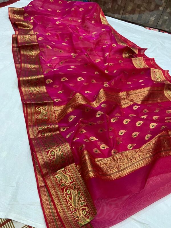 Rani Pink Chanderi Handloom Katan Silk Meenakari Saree