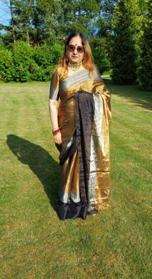 Black, Gold & Silver Chanderi Handloom Metallic Tissue Silk Saree
