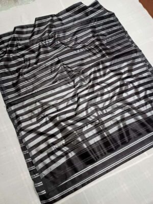 Black Chanderi Handloom Pattu Silk Striped Contemporary Saree