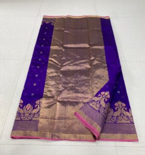 Purple Chanderi Handloom Pattu Silk Meenakari Saree