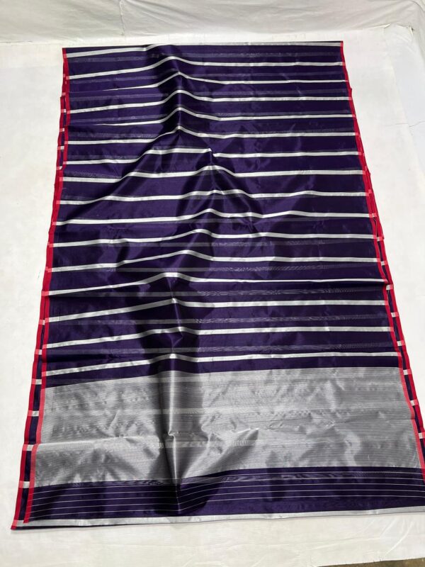 Blue Chanderi Handloom Pattu Silk Striped Contemporary Saree