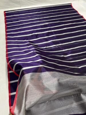 Blue Chanderi Handloom Pattu Silk Striped Contemporary Saree