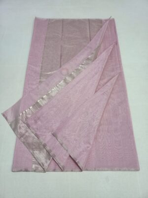 Baby Pink Chanderi Handloom Silver Zari Tissue Silk Saree