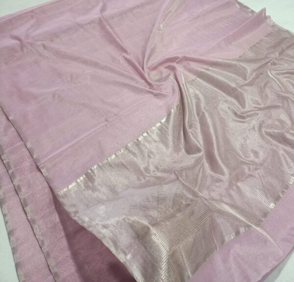 Baby Pink Chanderi Handloom Silver Zari Tissue Silk Saree