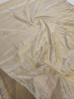 Beige Chanderi Handloom Silver Zari Tissue Silk Saree