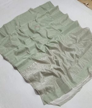 Pastel Green Chanderi Handloom Silver Zari Tissue Silk Saree