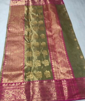Dual Tone Mehndi Chanderi Handloom Katan Tissue Silk Saree