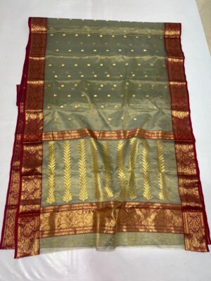 Dual Tone Mehndi Chanderi Handloom Katan Tissue Silk Saree