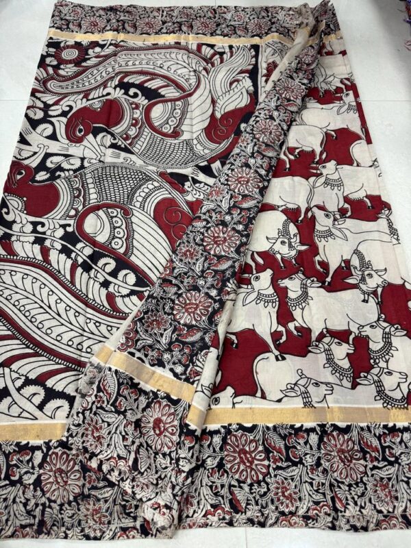 Mangalagiri Handloom Pattu Silk by Cotton Kalamkari Sarees