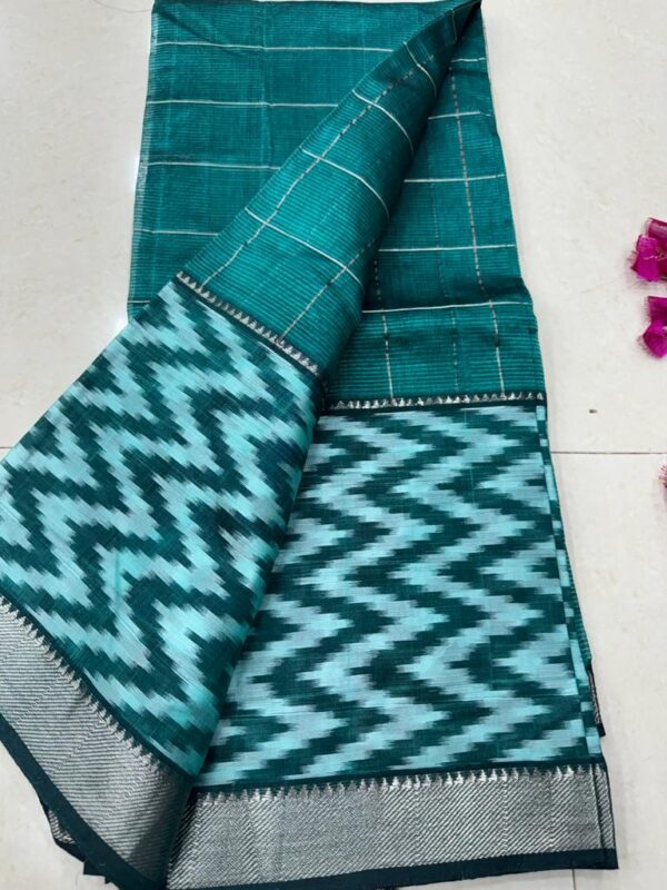 Mangalagiri Handloom Pattu Silk by Cotton Ikkat Borders Sarees