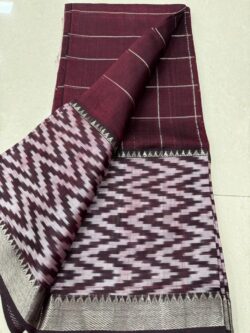Mangalagiri Handloom Pattu Silk by Cotton Ikkat Borders Sarees