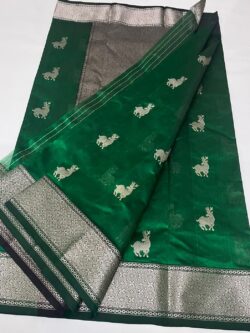 Bottle Green Chanderi Handloom Pattu Silk Animal Design Saree