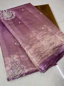 Lavender Banarasi Handloom Pure Tissue Silk Hand Embroidered Saree