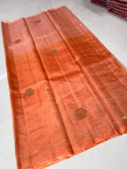 Peach Shaded Banarasi Handloom Pure Tissue Silk Hand Embroidered Saree