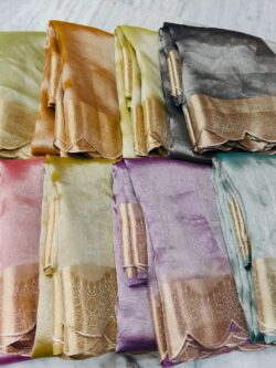Banarasi Handloom Pure Tissue Silk Scalloped Border Sarees