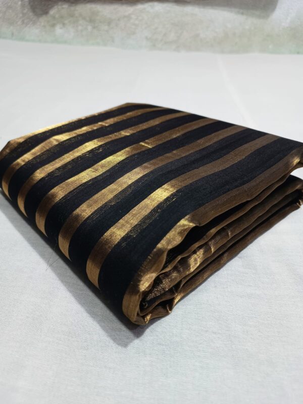 Black Chanderi Handloom Cotton Silk Striped Saree