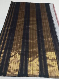 Black Chanderi Handloom Cotton Silk Striped Saree