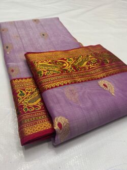 Lavender Chanderi Handloom Katan Silk Meenakari Saree