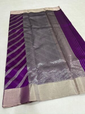 Purple Chanderi Handloom Pattu Silk Striped Contemporary Saree