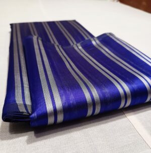 Royal Blue Chanderi Handloom Pattu Silk Striped Contemporary Saree
