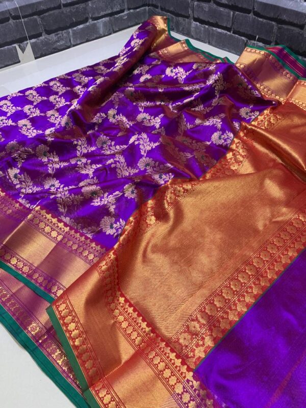 Dual Tone Purple Chanderi Handloom Pattu Silk Meenakari Saree