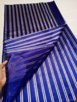 Royal Blue Chanderi Handloom Pattu Silk Striped Contemporary Saree