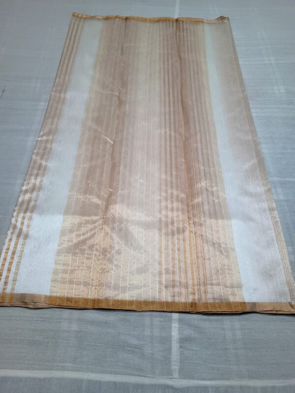 Cream Chanderi Handloom Pattu Silk Striped Contemporary Saree