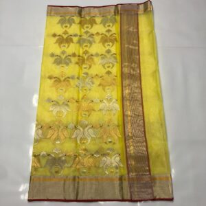 Lemon Yellow Chanderi Handloom Katan Silk Meenakari Saree