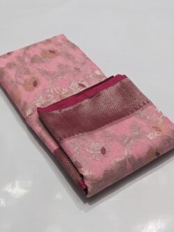 Bubblegum Pink Chanderi Handloom Katan Silk Meenakari Saree