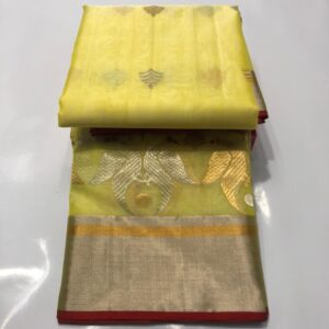 Lemon Yellow Chanderi Handloom Katan Silk Meenakari Saree