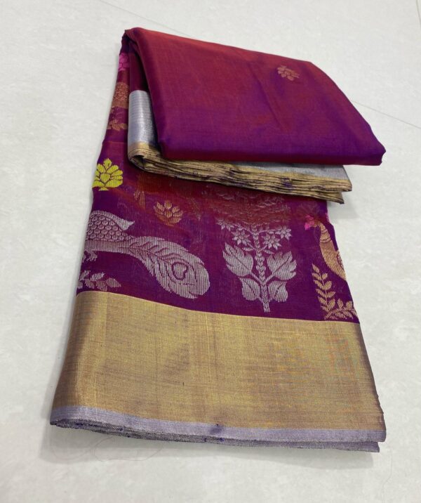 Dual Tone Purple Chanderi Handloom Pattu Silk Meenakari Saree