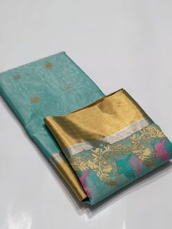Turquoise Chanderi Handloom Katan Silk Meenakari Saree