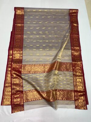 Beige Chanderi Handloom Katan Tissue Silk Saree