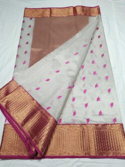 Ivory Chanderi Handloom Pure Tissue Silk Silver Zari Saree