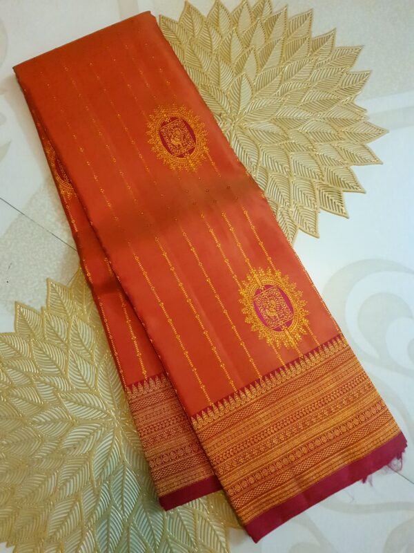 Orange Kanjivaram Handloom 2G Zari Pure Silk Saree