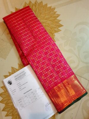 Coral Pink Kanchipuram Handloom 3Gram Gold Zari Bridal Silk Saree