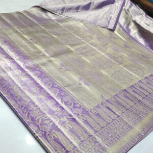 Lavender Kanjivaram Handloom Floral Tissue Brocade Silk Saree