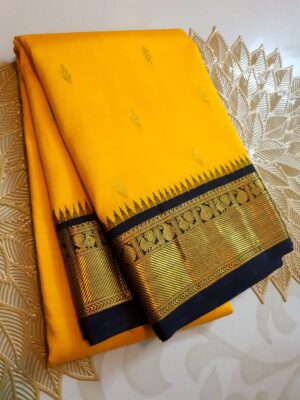 Amber Yellow Kanjivaram Handloom Korvai Silk Saree