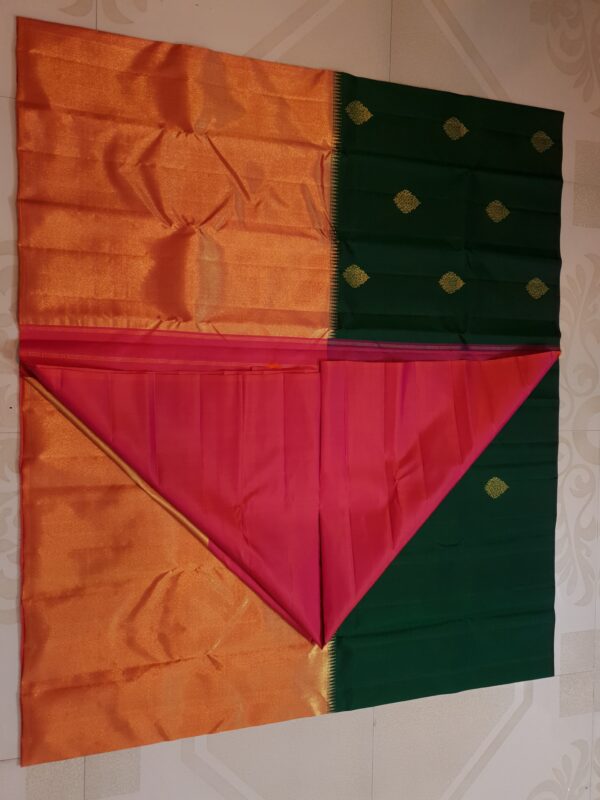 Dual Tone Gold Kanchipuram Handloom Korvai Half-n-Half Silk Saree