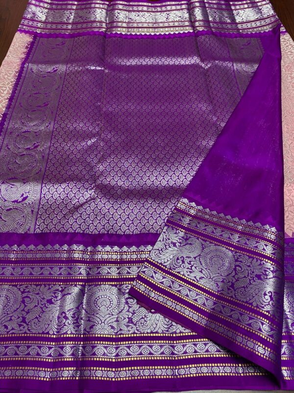 Pastel Peach & Purple Venkatagiri Handloom Pattu Silk Saree