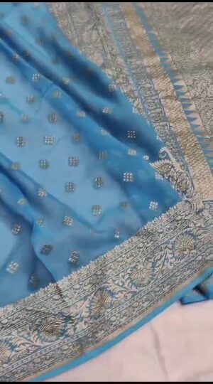 Sky Blue Banarasi Handloom Georgette Silk Water Zari Saree