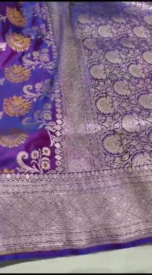 Dual Tone Purple Banarasi Handloom Katan Silk Meenakari Jangla Saree | Silk Mark Certified