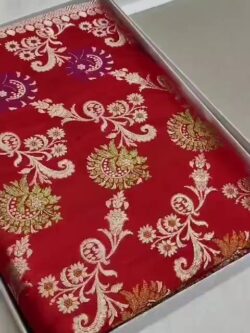 Dual Tone Red Banarasi Handloom Katan Silk Meenakari Jangla Saree