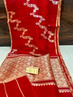 Red Banarasi Handloom Kora Organza Kaduwa Weaving Saree