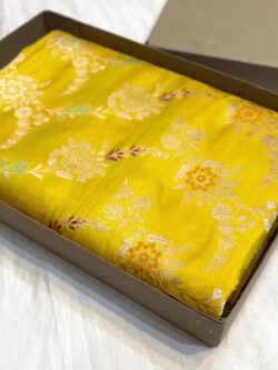 Turmeric Yellow Banarasi Handloom Katan Silk Meenakari Jangla Saree