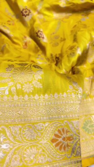 Turmeric Yellow Banarasi Handloom Katan Silk Meenakari Jangla Saree