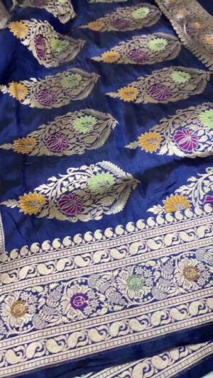 Royal Blue Banarasi Handloom Katan Silk Meenakari Jangla Saree